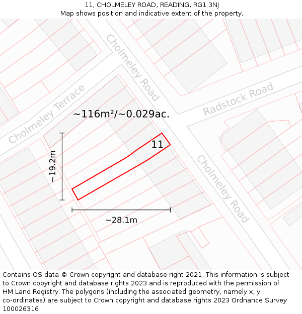 11, CHOLMELEY ROAD, READING, RG1 3NJ: Plot and title map