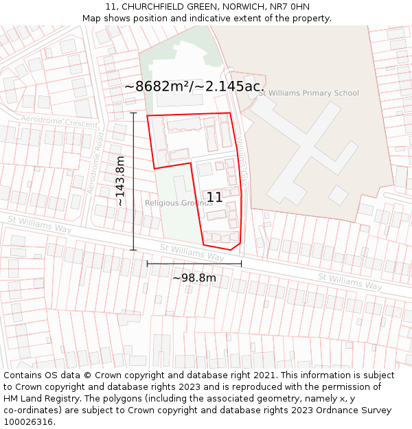11, CHURCHFIELD GREEN, NORWICH, NR7 0HN: Plot and title map