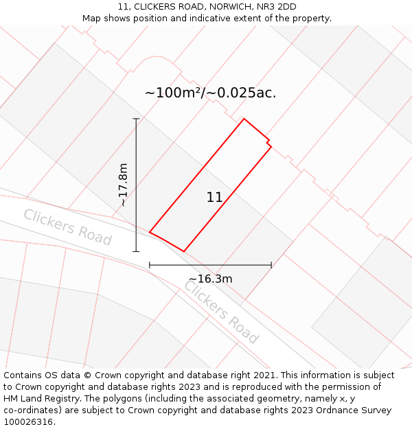 11, CLICKERS ROAD, NORWICH, NR3 2DD: Plot and title map