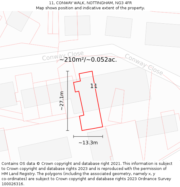 11, CONWAY WALK, NOTTINGHAM, NG3 4FR: Plot and title map