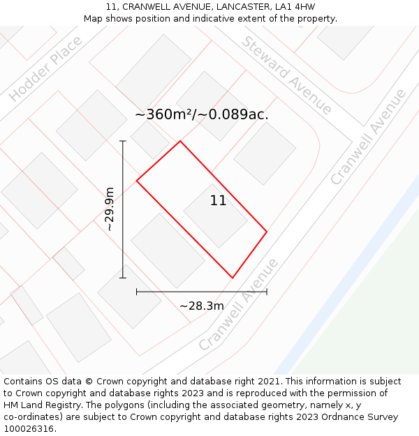 11, CRANWELL AVENUE, LANCASTER, LA1 4HW: Plot and title map