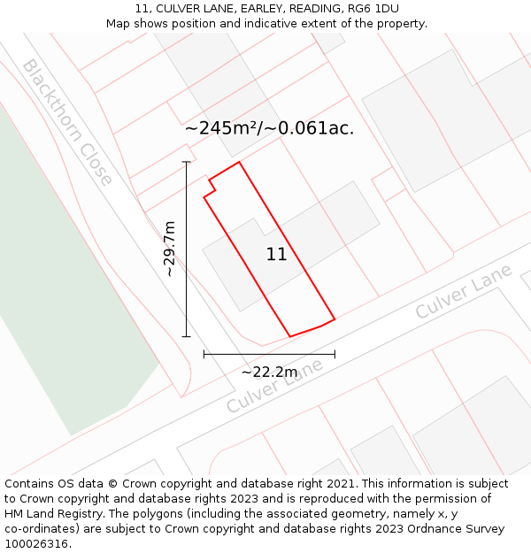 11, CULVER LANE, EARLEY, READING, RG6 1DU: Plot and title map