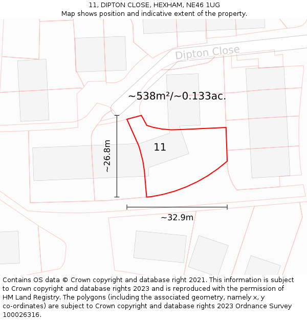 11, DIPTON CLOSE, HEXHAM, NE46 1UG: Plot and title map