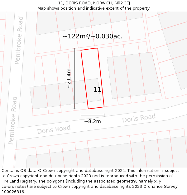 11, DORIS ROAD, NORWICH, NR2 3EJ: Plot and title map