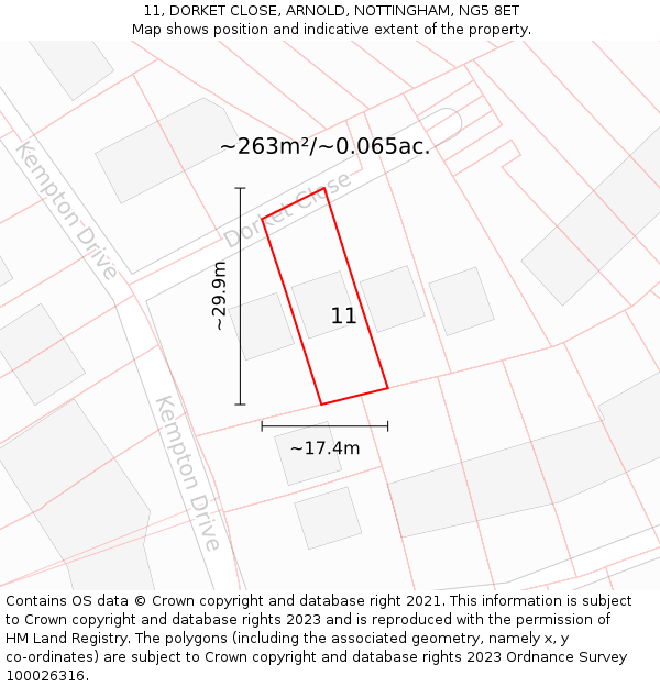 11, DORKET CLOSE, ARNOLD, NOTTINGHAM, NG5 8ET: Plot and title map