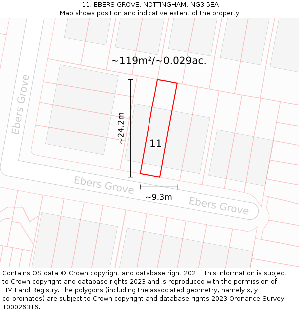11, EBERS GROVE, NOTTINGHAM, NG3 5EA: Plot and title map