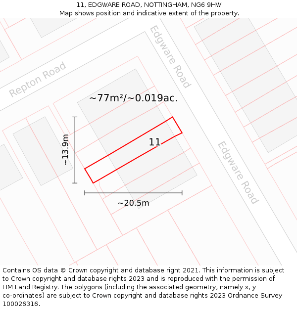 11, EDGWARE ROAD, NOTTINGHAM, NG6 9HW: Plot and title map