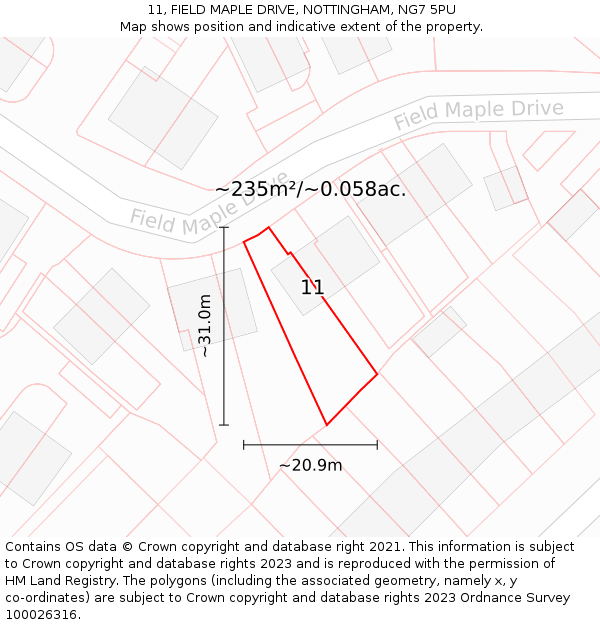 11, FIELD MAPLE DRIVE, NOTTINGHAM, NG7 5PU: Plot and title map