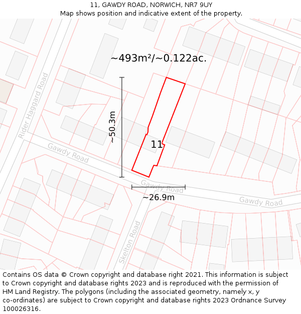 11, GAWDY ROAD, NORWICH, NR7 9UY: Plot and title map