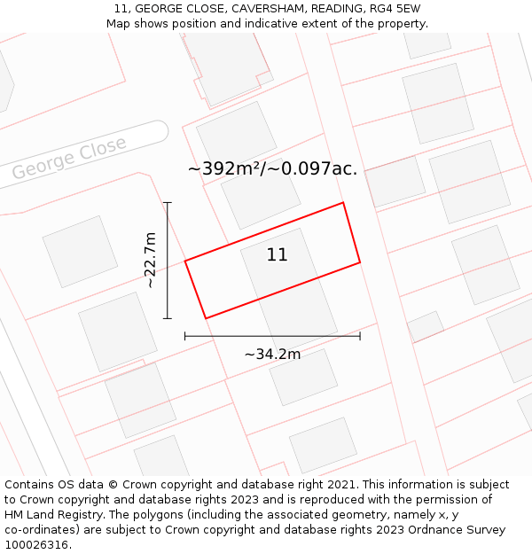 11, GEORGE CLOSE, CAVERSHAM, READING, RG4 5EW: Plot and title map