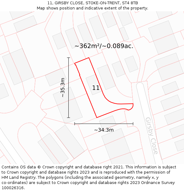 11, GIRSBY CLOSE, STOKE-ON-TRENT, ST4 8TB: Plot and title map