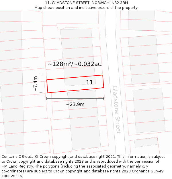 11, GLADSTONE STREET, NORWICH, NR2 3BH: Plot and title map