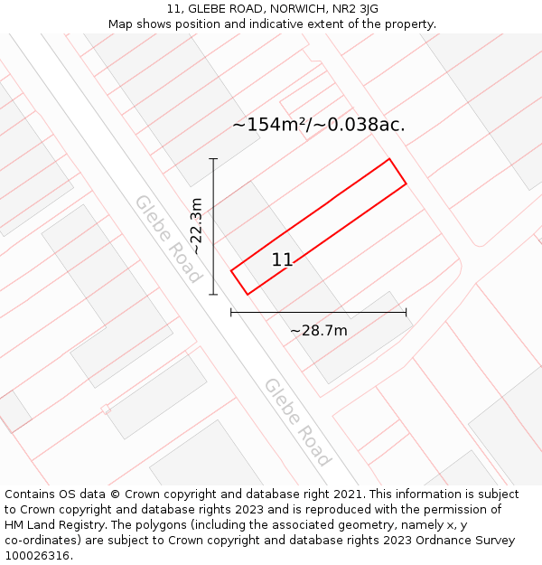 11, GLEBE ROAD, NORWICH, NR2 3JG: Plot and title map
