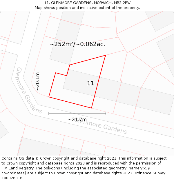 11, GLENMORE GARDENS, NORWICH, NR3 2RW: Plot and title map