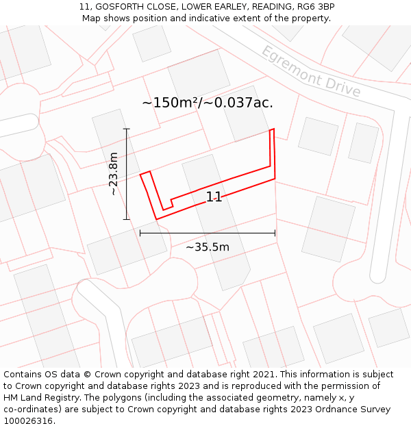 11, GOSFORTH CLOSE, LOWER EARLEY, READING, RG6 3BP: Plot and title map