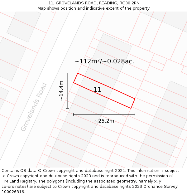 11, GROVELANDS ROAD, READING, RG30 2PN: Plot and title map