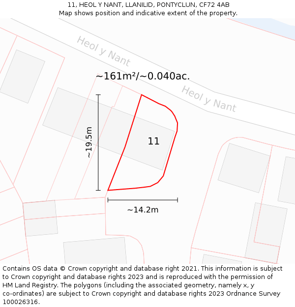 11, HEOL Y NANT, LLANILID, PONTYCLUN, CF72 4AB: Plot and title map