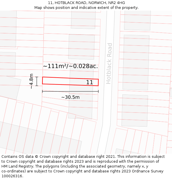 11, HOTBLACK ROAD, NORWICH, NR2 4HG: Plot and title map