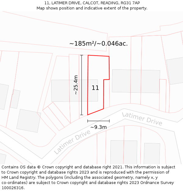 11, LATIMER DRIVE, CALCOT, READING, RG31 7AP: Plot and title map