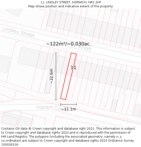 11, LINDLEY STREET, NORWICH, NR1 2HF: Plot and title map