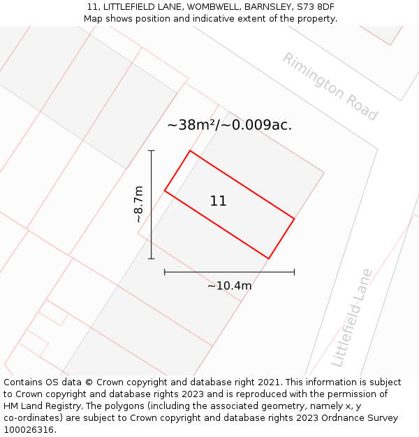 11, LITTLEFIELD LANE, WOMBWELL, BARNSLEY, S73 8DF: Plot and title map