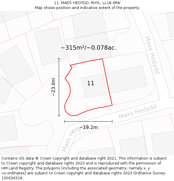 11, MAES HEDYDD, RHYL, LL18 4RW: Plot and title map