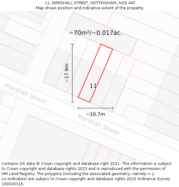 11, MARSHALL STREET, NOTTINGHAM, NG5 4AF: Plot and title map