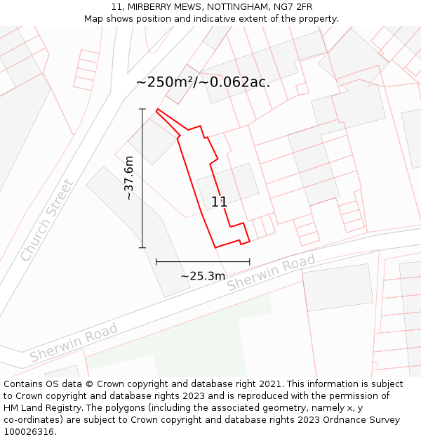 11, MIRBERRY MEWS, NOTTINGHAM, NG7 2FR: Plot and title map