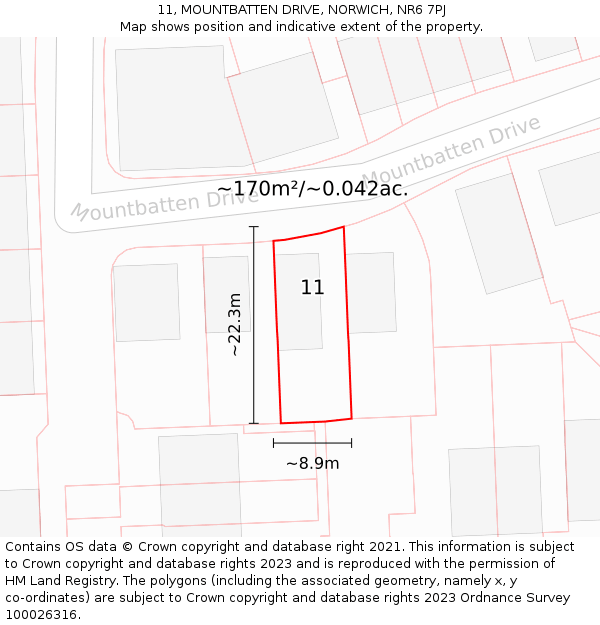 11, MOUNTBATTEN DRIVE, NORWICH, NR6 7PJ: Plot and title map