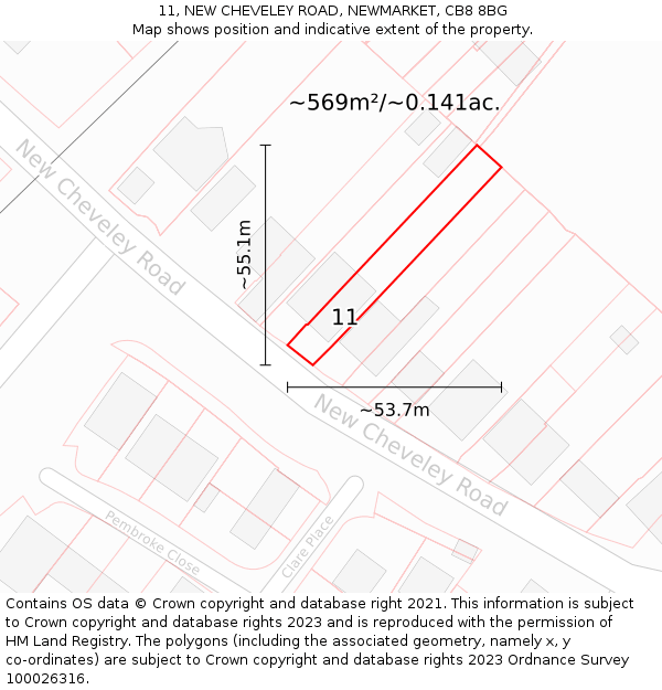 11, NEW CHEVELEY ROAD, NEWMARKET, CB8 8BG: Plot and title map