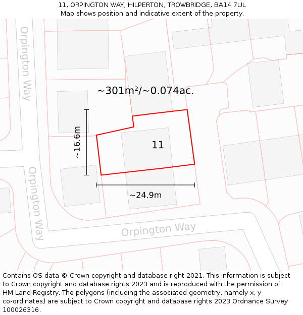11, ORPINGTON WAY, HILPERTON, TROWBRIDGE, BA14 7UL: Plot and title map