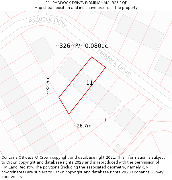 11, PADDOCK DRIVE, BIRMINGHAM, B26 1QP: Plot and title map