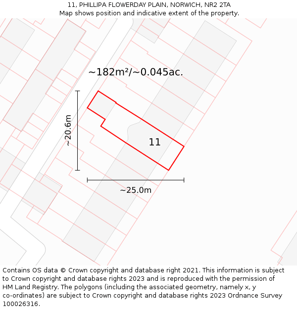 11, PHILLIPA FLOWERDAY PLAIN, NORWICH, NR2 2TA: Plot and title map