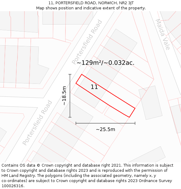11, PORTERSFIELD ROAD, NORWICH, NR2 3JT: Plot and title map