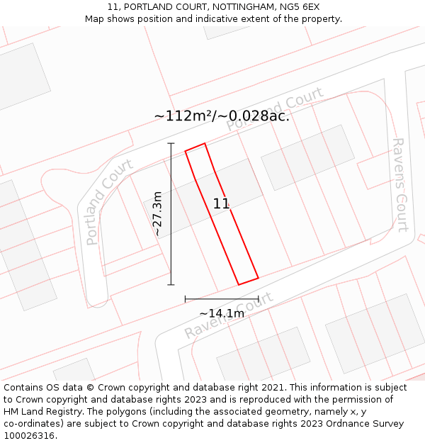 11, PORTLAND COURT, NOTTINGHAM, NG5 6EX: Plot and title map