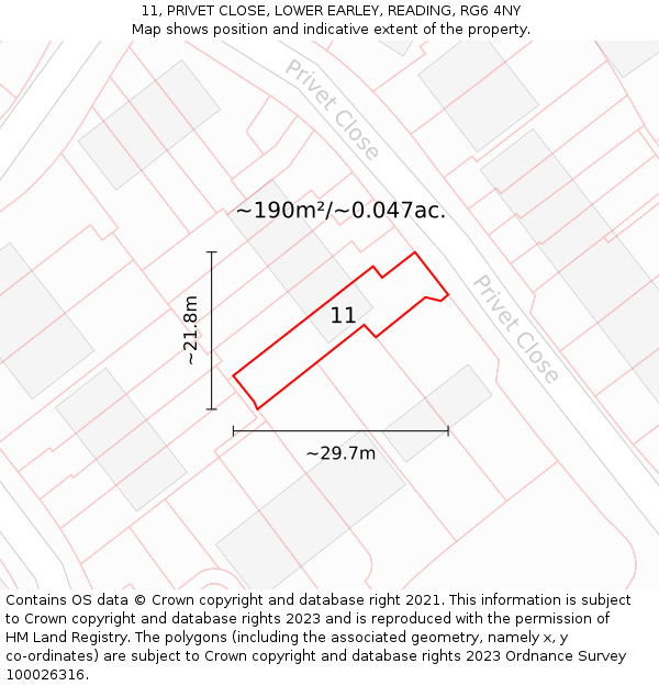 11, PRIVET CLOSE, LOWER EARLEY, READING, RG6 4NY: Plot and title map