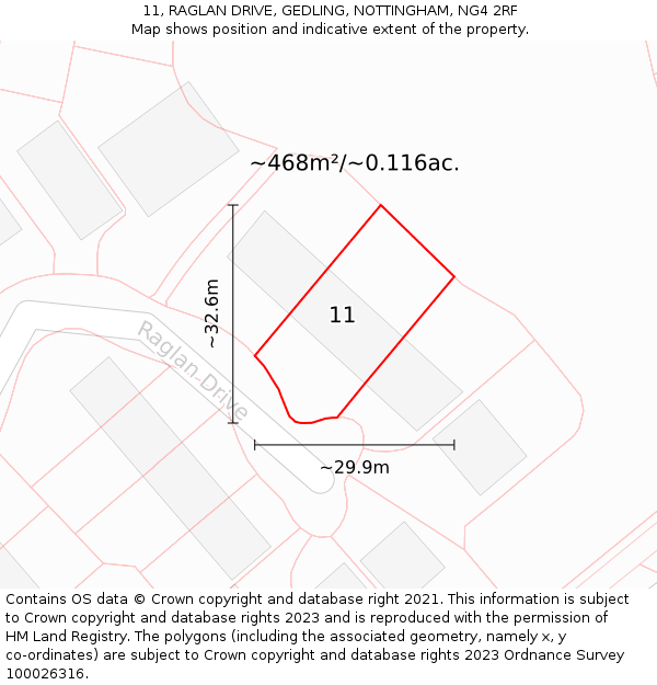 11, RAGLAN DRIVE, GEDLING, NOTTINGHAM, NG4 2RF: Plot and title map