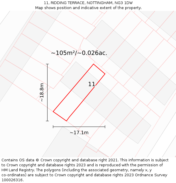 11, RIDDING TERRACE, NOTTINGHAM, NG3 1DW: Plot and title map