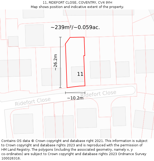 11, RIDEFORT CLOSE, COVENTRY, CV4 9YH: Plot and title map