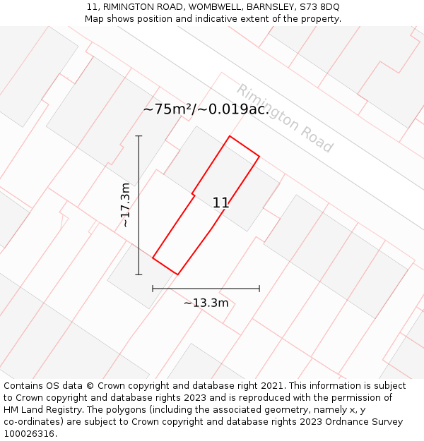 11, RIMINGTON ROAD, WOMBWELL, BARNSLEY, S73 8DQ: Plot and title map
