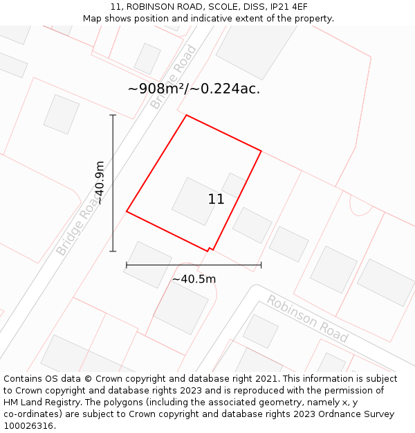 11, ROBINSON ROAD, SCOLE, DISS, IP21 4EF: Plot and title map