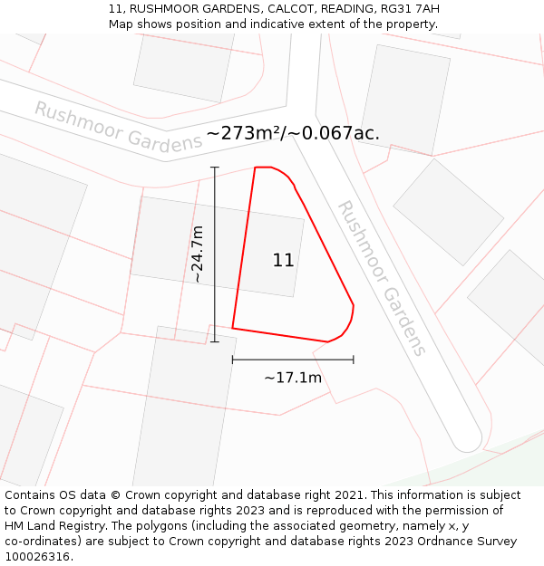 11, RUSHMOOR GARDENS, CALCOT, READING, RG31 7AH: Plot and title map
