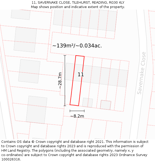 11, SAVERNAKE CLOSE, TILEHURST, READING, RG30 4LY: Plot and title map