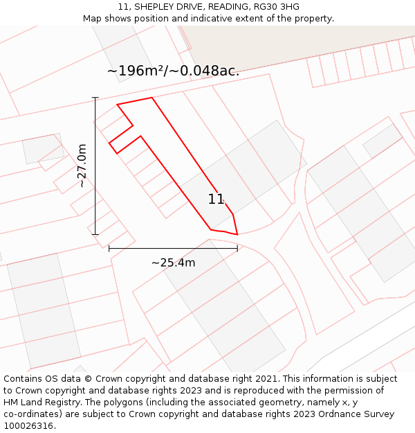 11, SHEPLEY DRIVE, READING, RG30 3HG: Plot and title map