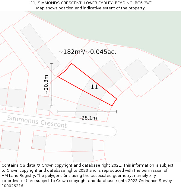 11, SIMMONDS CRESCENT, LOWER EARLEY, READING, RG6 3WF: Plot and title map
