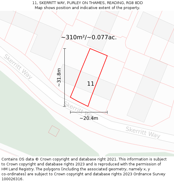 11, SKERRITT WAY, PURLEY ON THAMES, READING, RG8 8DD: Plot and title map