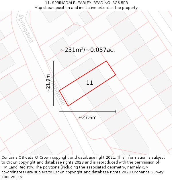 11, SPRINGDALE, EARLEY, READING, RG6 5PR: Plot and title map