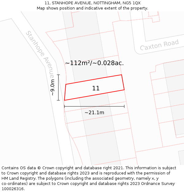 11, STANHOPE AVENUE, NOTTINGHAM, NG5 1QX: Plot and title map