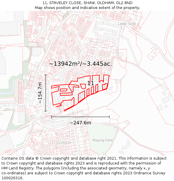 11, STAVELEY CLOSE, SHAW, OLDHAM, OL2 8ND: Plot and title map