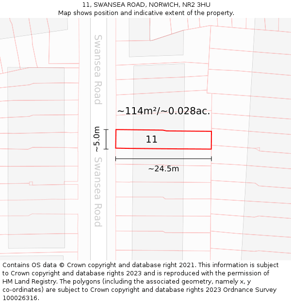 11, SWANSEA ROAD, NORWICH, NR2 3HU: Plot and title map